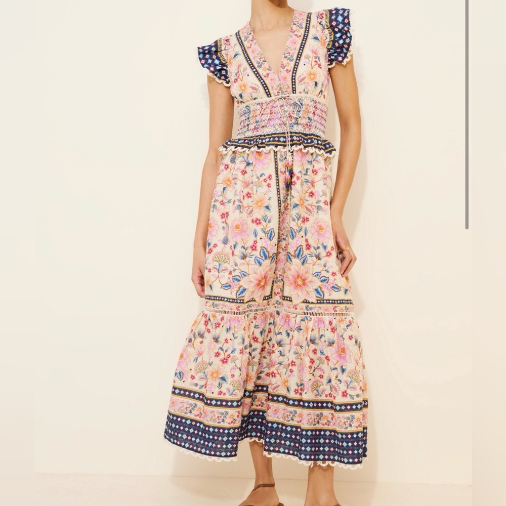 Farm Rio Superbloom Tapestry Cream Maxi (Altard shorter to midi) Dress